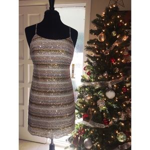 Alice + Olivia silver/gold sequined mini dress